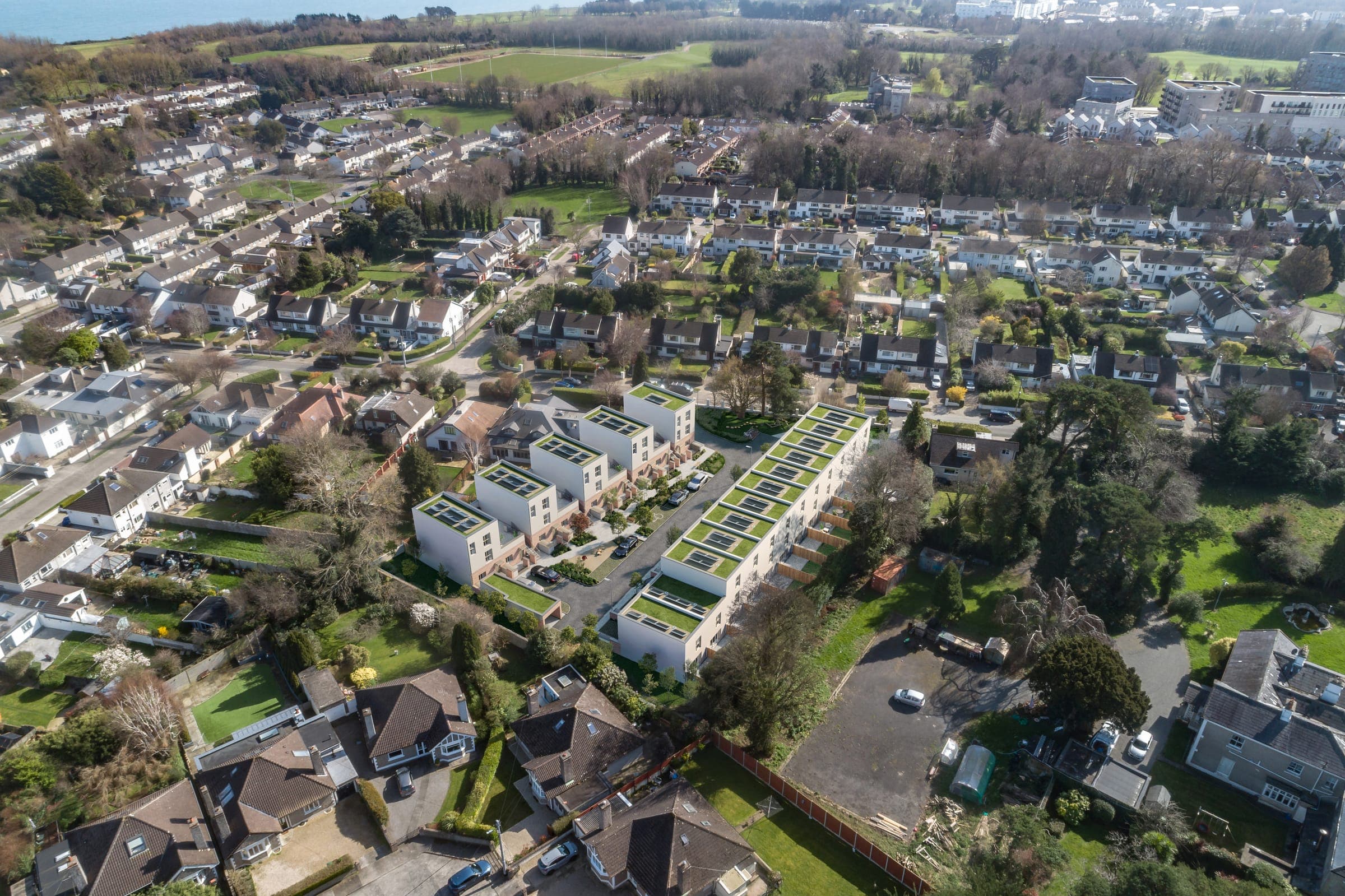 Proposed aerial CGI of The Poplars beside Shankill Village